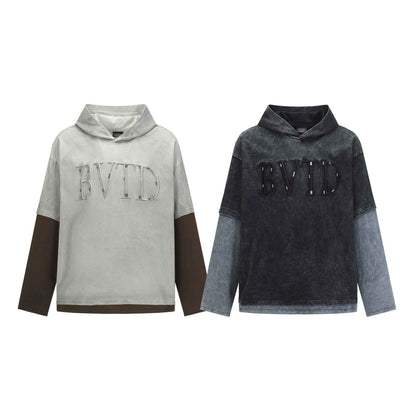 Retro embroidered letter color blocked hoodie for men | MuddyStock Originals MuddyStock