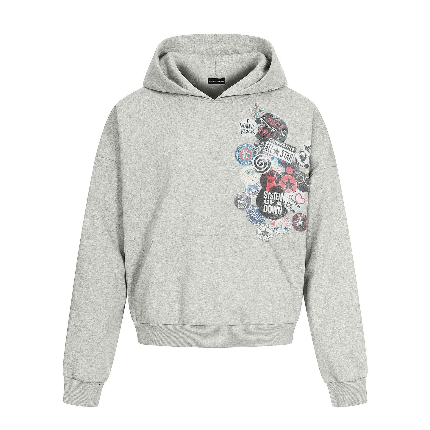 Vintage Streetwear Style Unisex Hooded Sweatshirt with Fun Print Design, Loose Fit Floral Gray eprolo