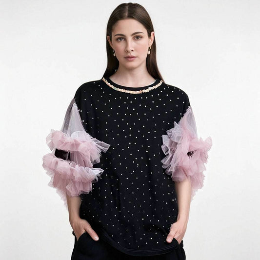 Women's loose T-shirt with spliced pink gauze | MuddyStock Originals MuddyStock