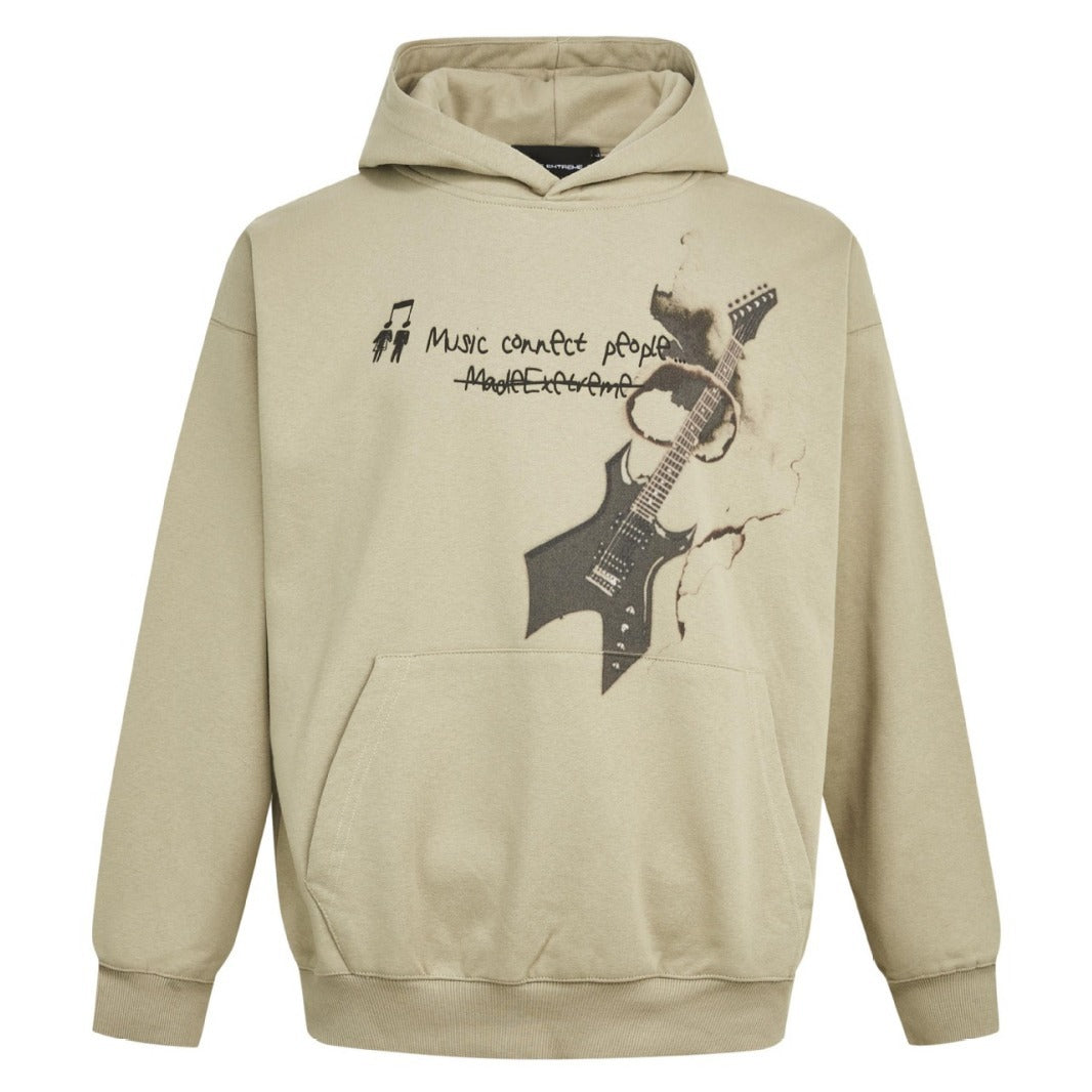 Rock Guitar Print Faded Hoodie Unique Lazy Pullover Jacket eprolo