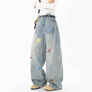 Streetwear Fun Patchwork Clean Fit Washed Straight Leg Jeans For Men | MuddyStock Originals Blue