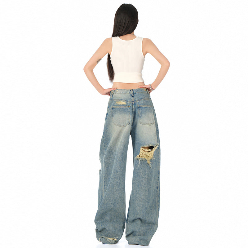 Women's Distressed Straight High Waist Loose Wide Leg Pants | MuddyStock Originals MuddyStock