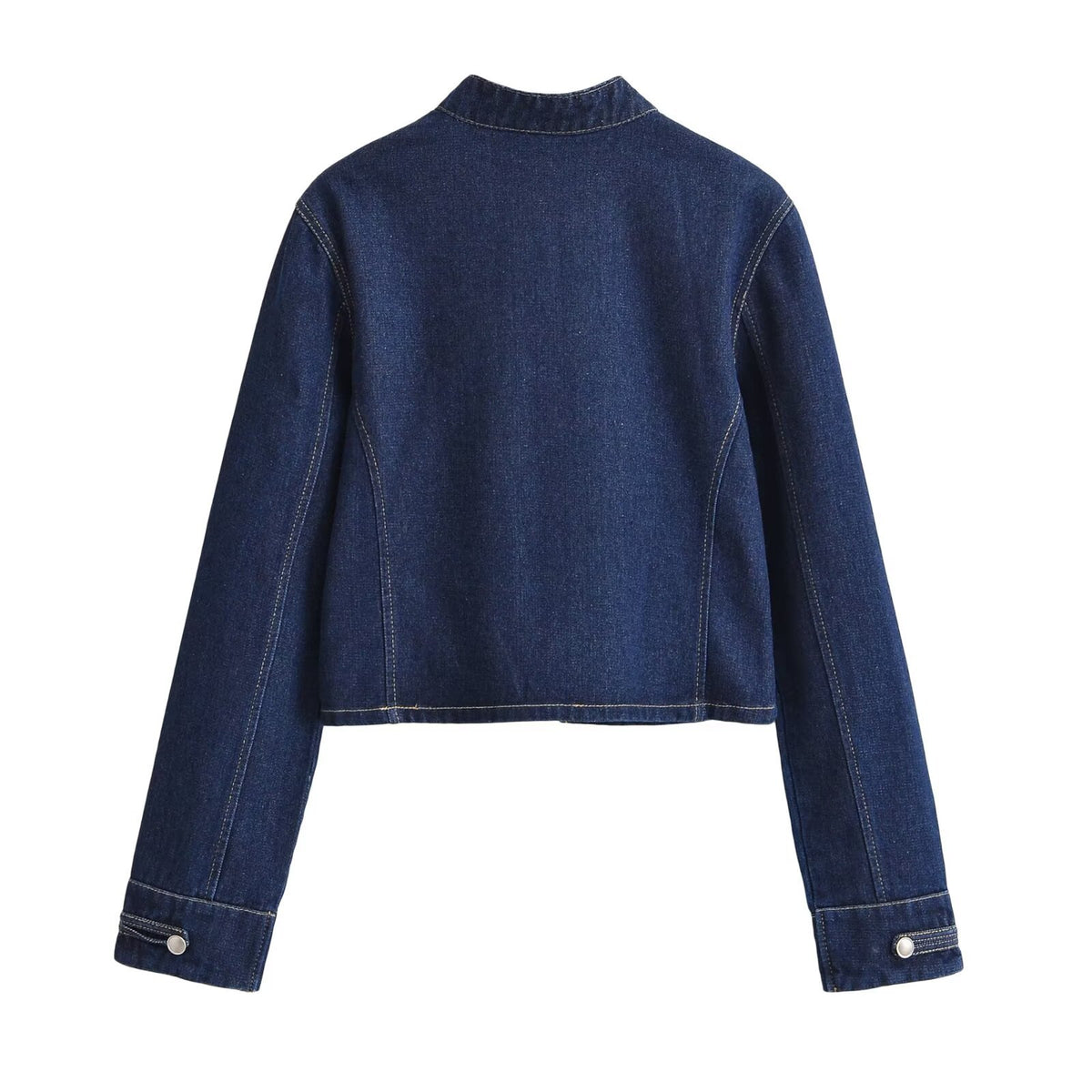 Multi row metal buckle denim jacket+shorts two-piece set for women