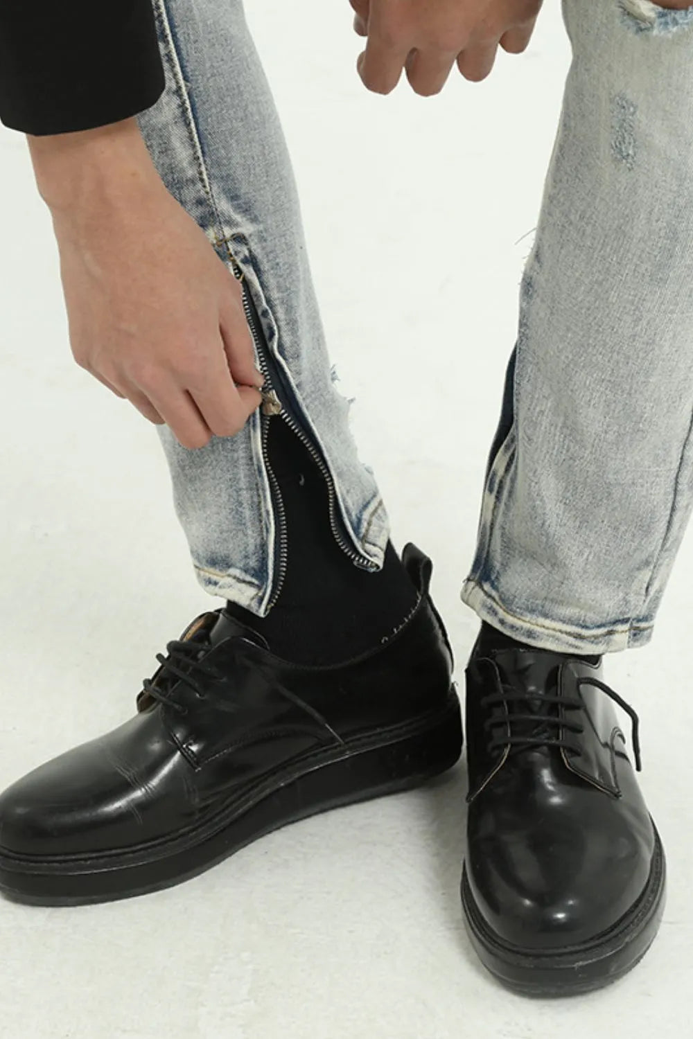 Distressed Skinny Jeans with Side Zip | MuddyStock Originals MuddyStock