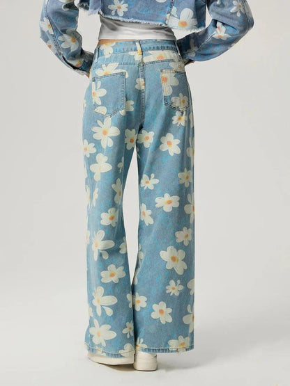 Pocketed Floral Wide Leg Jeans For Women | MuddyStock Originals