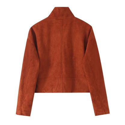 Zipper stand collar suede jacket for women | MuddyStock Originals