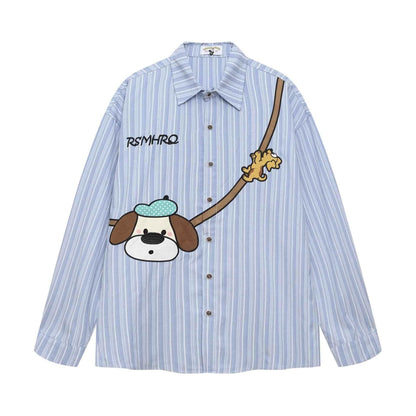 Cartoon vertical stripe versatile retro shirt for men and women | MuddyStock Originals Blue