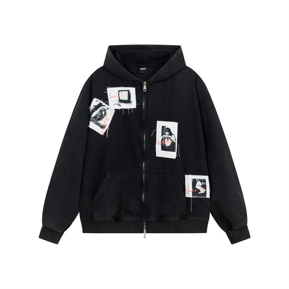 Color blocking washed hoodie for men and women | MuddyStock Originals Washed Black