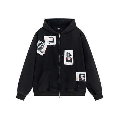 Color blocking washed hoodie for men and women | MuddyStock Originals Washed Black