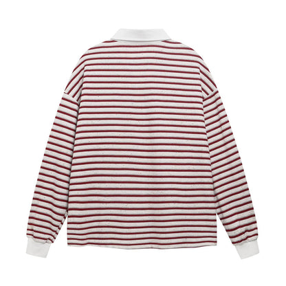 Letter Embroidered Loose Polo Collar Long Sleeve T-Shirt For Women | MuddyStock Originals MuddyStock