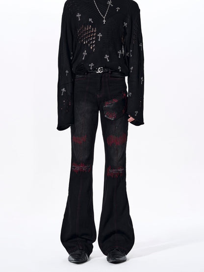 Flared Denim Men's Patchwork Straight-leg Pants