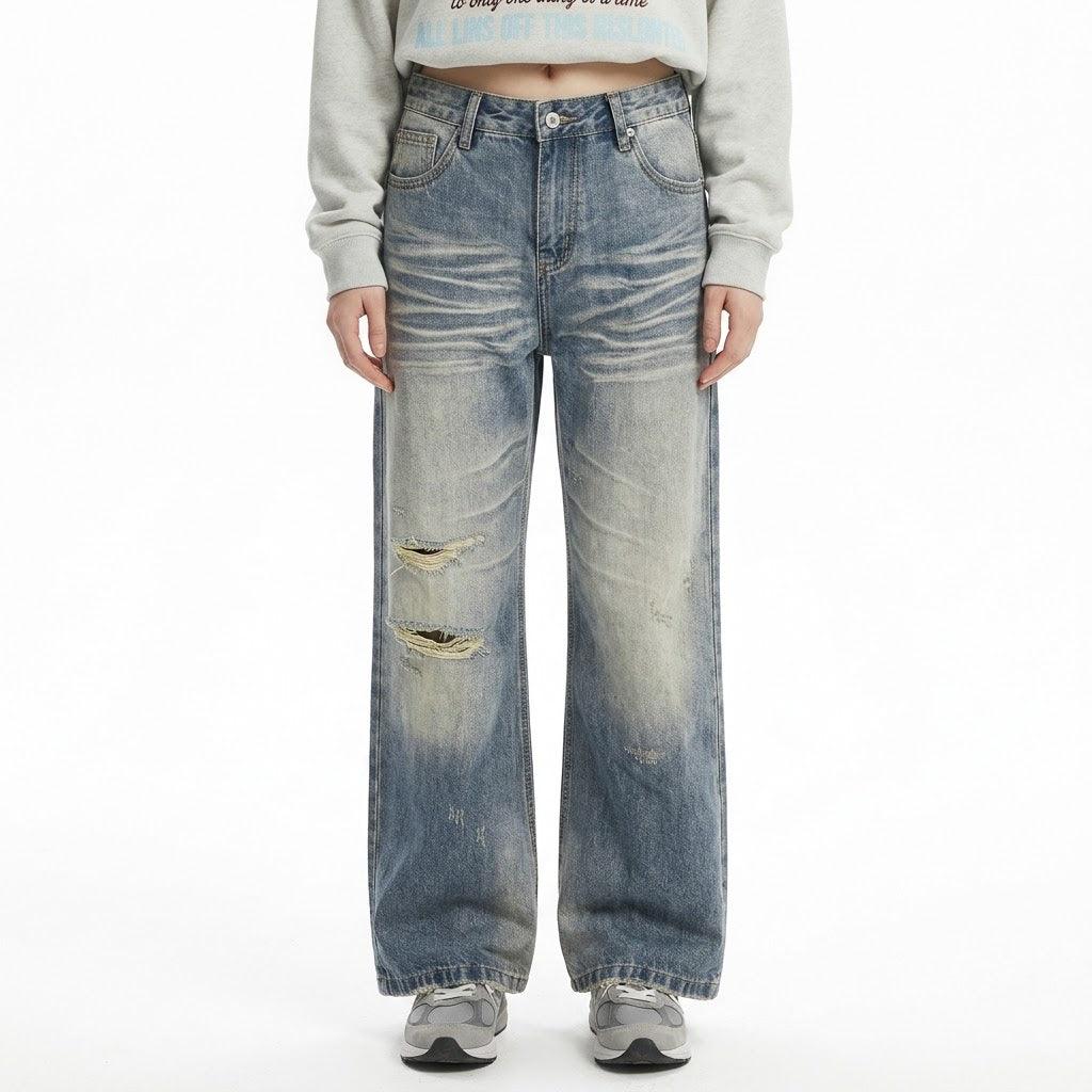 Whitewashed ripped denim pants for women | MuddyStock Originals