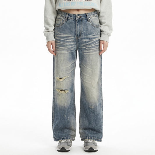 Whitewashed ripped denim pants for women | MuddyStock Originals