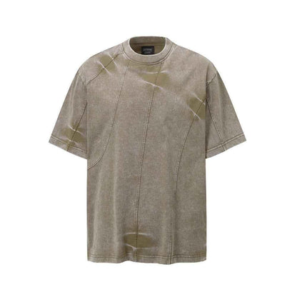 Spray-dyed Old Washed Short-sleeved T-shirt For Men Khaki null
