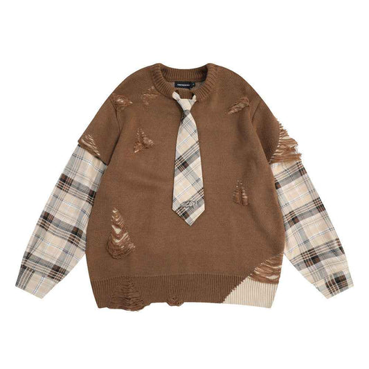 Stitching Fake Two-piece Round Neck Sweater For Men MuddyStock null