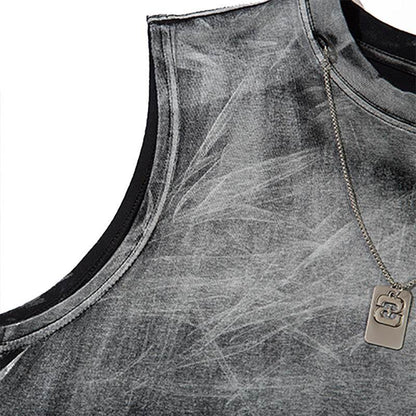 Tie-dye Gradient Ripped Necklace Vest For Men And Women MuddyStock