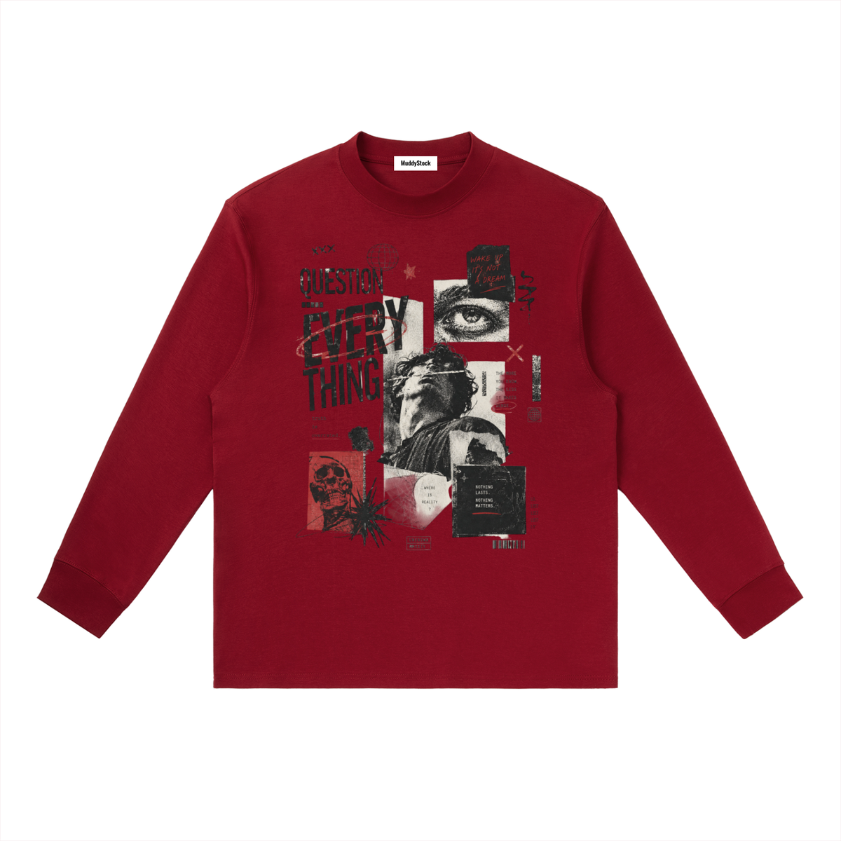 Essential Crewneck Long-Sleeve T-Shirt For Men | MuddyStock Originals Wine Red