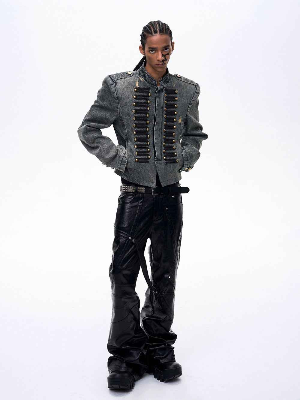 Retro Court-Style Stand-Up Collar Denim Jacket For Men
