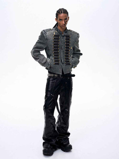 Retro Court-Style Stand-Up Collar Denim Jacket For Men