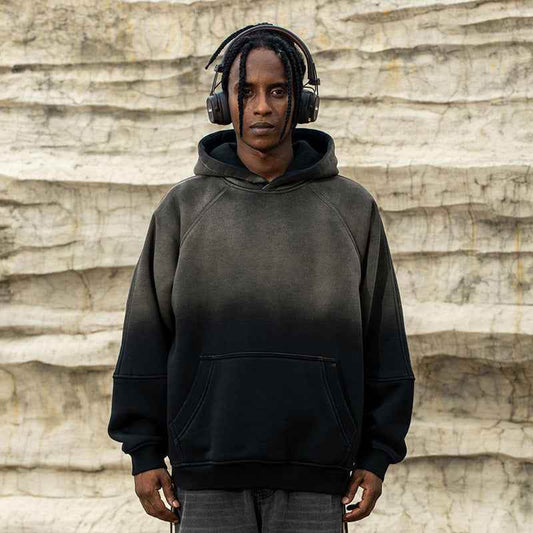 Gradient Two Colors Distressed Hooded Sweater For Men MuddyStock