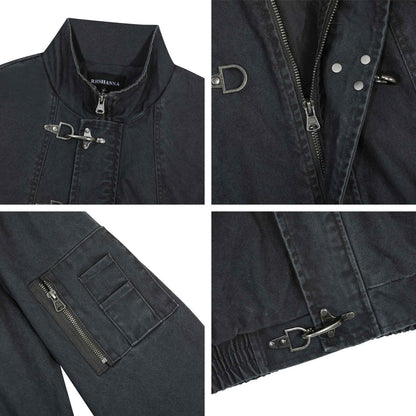 American Retro High-end Washed Vintage Design Stand-collar Casual Jacket For Men