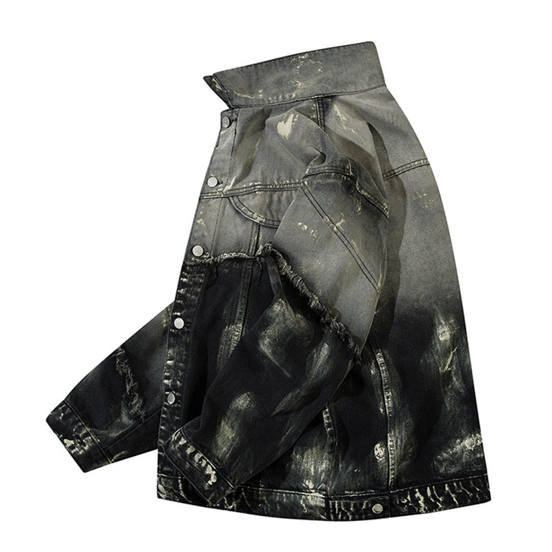 Men's Trendy Punk Contrast Color Gradient Irregular Stitching Jacket