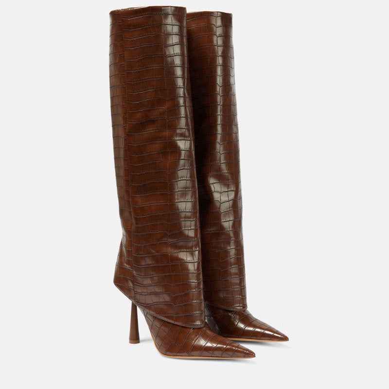 Big Tube Circumference Pointed Toe Women's Stiletto Heel Boots