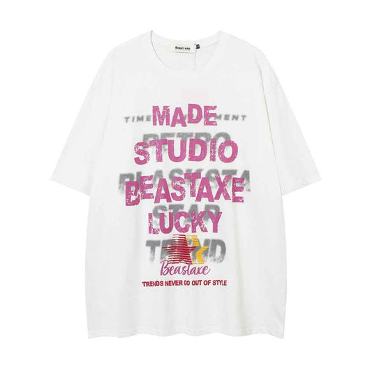Letter Printed Loose T-shirt For Men And Women MuddyStock