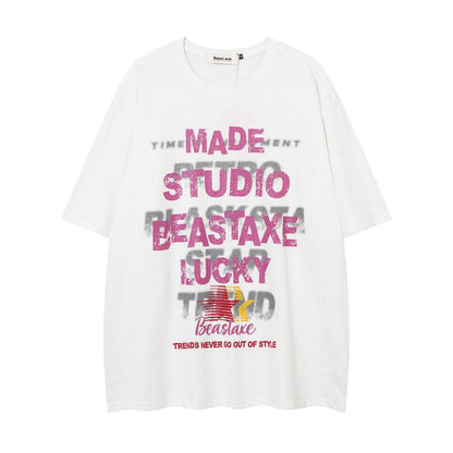 Letter Printed Loose T-shirt For Men And Women White MuddyStock