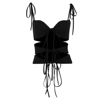 Tie Cut Out Camisole Casual Top Black MuddyStock