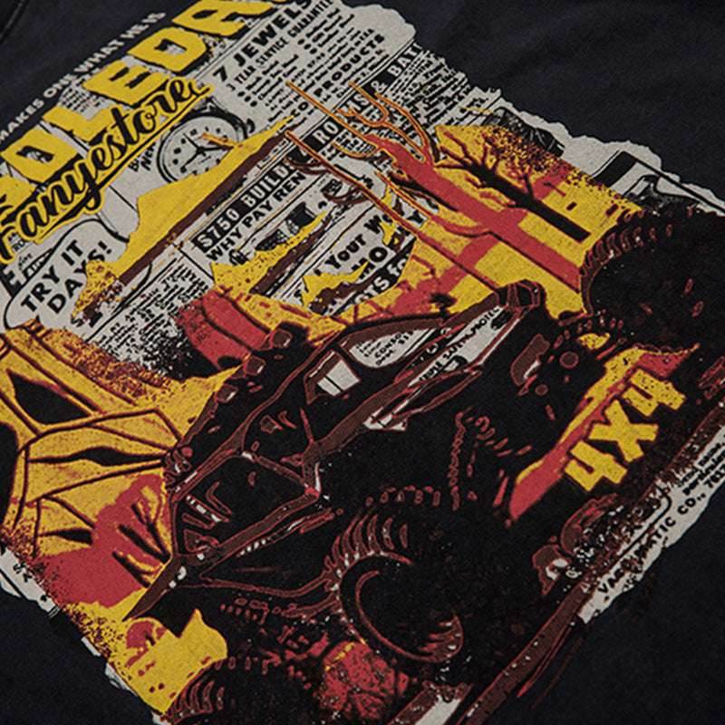 Retro Cartoon Pattern Car Short Sleeve For Men And Women MuddyStock