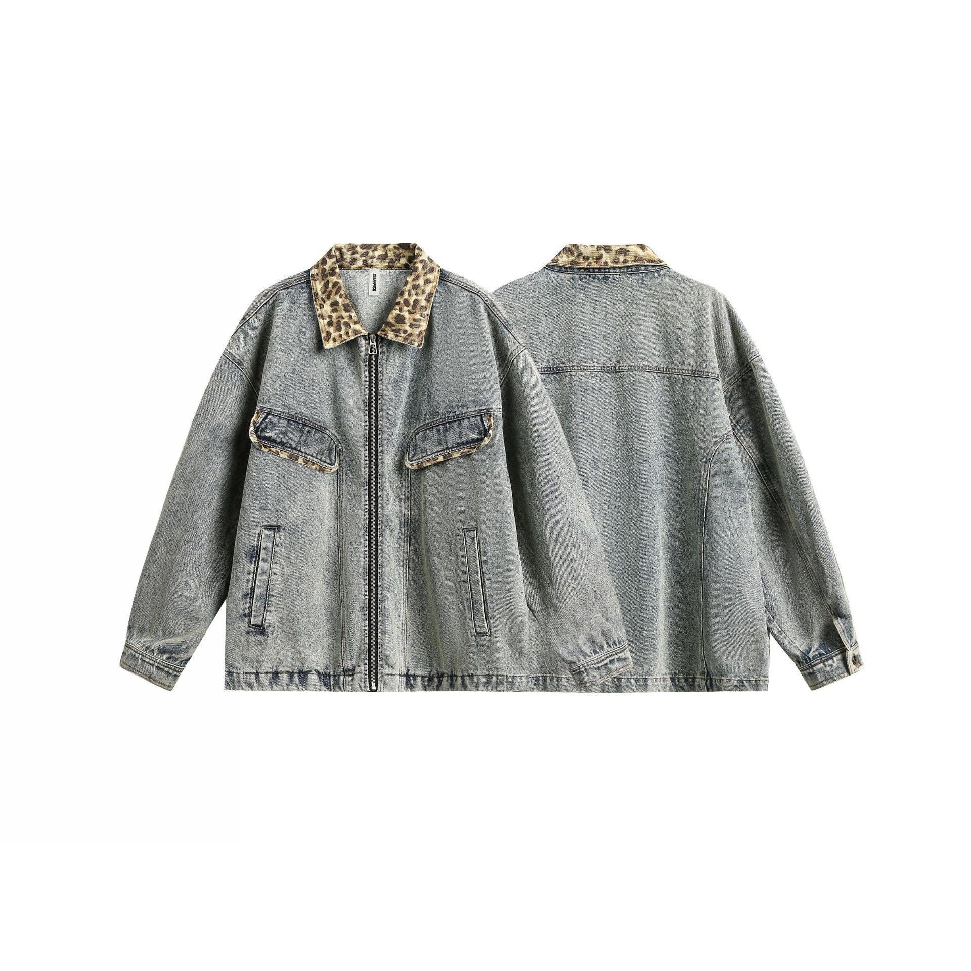 American-style Retro Street Washed Leopard Print Lapel Jacket For Women null