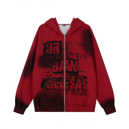 Retro Simple Loose Hoodie For Women Red MuddyStock
