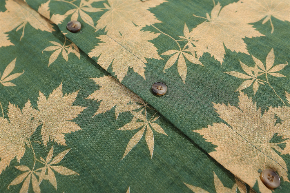 Full Printed Maple Leaf Long Sleeve Shirt Men Spring And Autumn Japanese Style