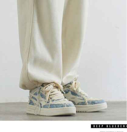 Korean Style Casual Breathable Sneakers For Men And Women Blue 40 Male null
