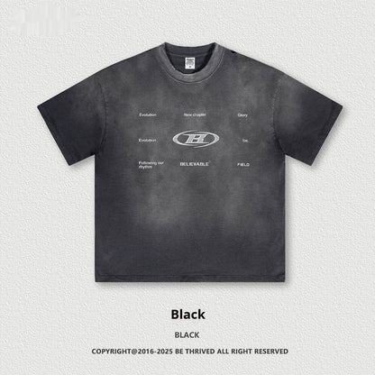 Retro Washed Round Neck Short Sleeve Men And Women Black MuddyStock