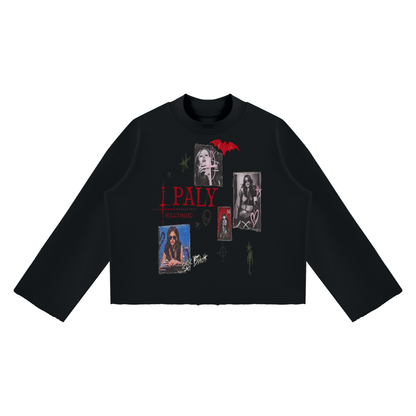Mock Neck Raw Edge Boxy Sweatshirt For Men | MuddyStock Originals Black