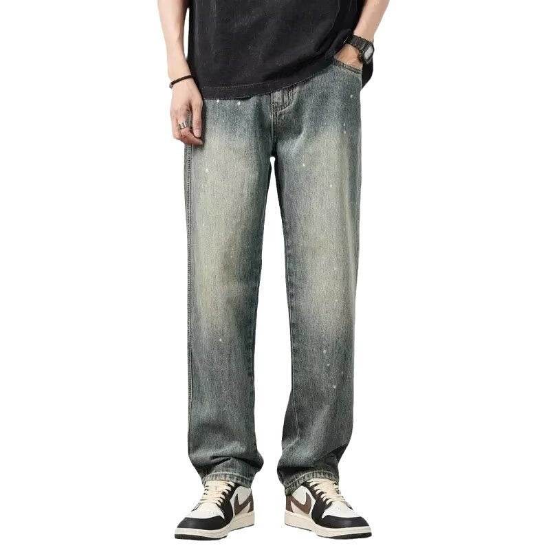 Distressed High Waist Jeans Men's Straight-leg Pants MuddyStock