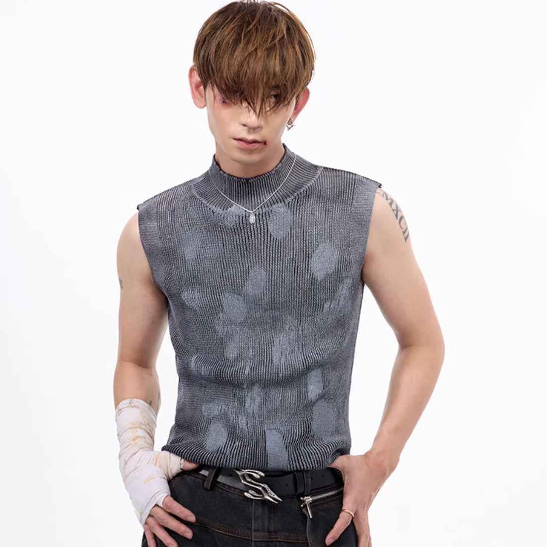 Men's Stretch Turtleneck Sleeveless T-shirt null