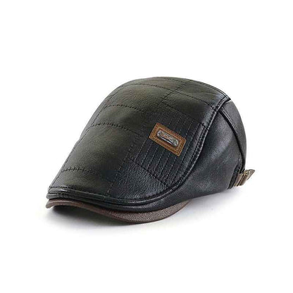 PU Leather Peaked Cap Fleece-lined Black Adjustable MuddyStock