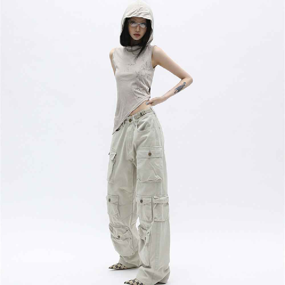 Women's Multi Pocket Vintage Wide Leg Loose Pants MuddyStock
