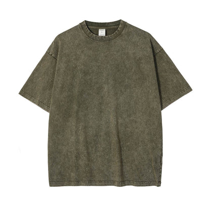 New Crew Neck Cotton Batik Short Sleeve Basic T-Shirt Grey green MuddyStock