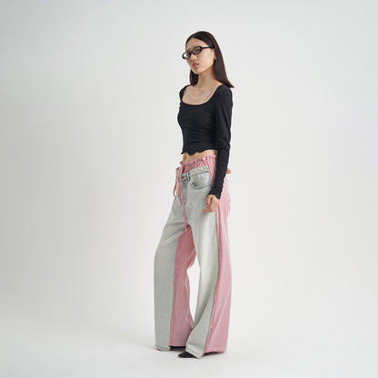 Patchwork Pink Plaid Women's Jeans