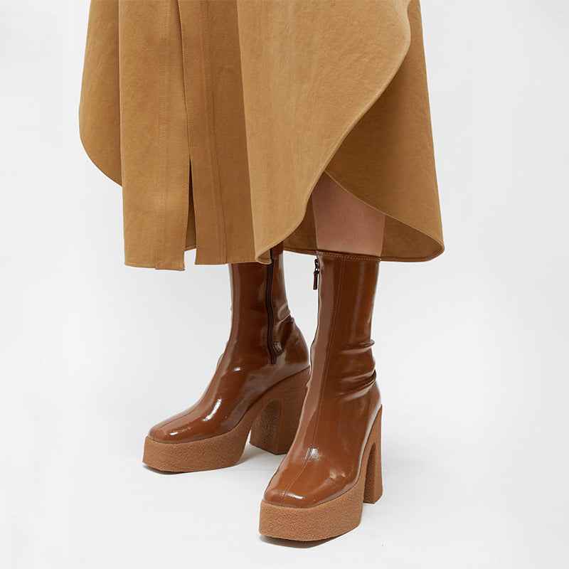Square Toe Platform Platform High Heel Boots For Women