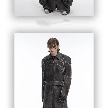 Short Gray Padded Shoulder Denim Coat For Men MuddyStock