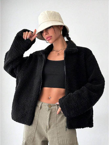 Women's Regular Fit Teddy Fleece Drop Shoulder Jacket MuddyStock