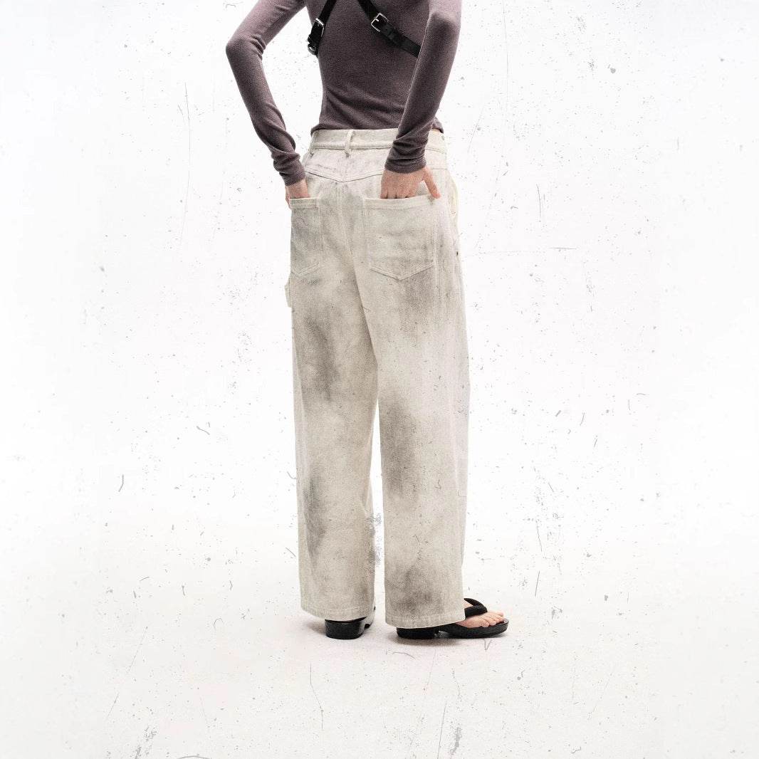 Retro Spray Color Distressed Loose Overalls For Women MuddyStock