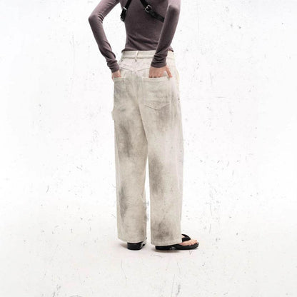 Retro Spray Color Distressed Loose Overalls For Women MuddyStock