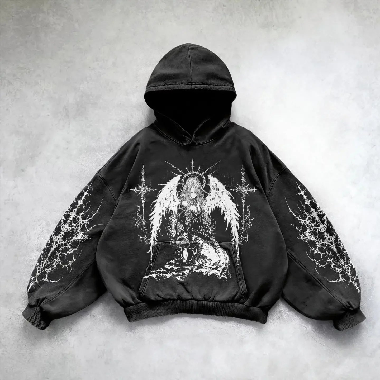 Hooded Printed Hip Hop Streetwear Hoodie Black 12 MuddyStock All Products