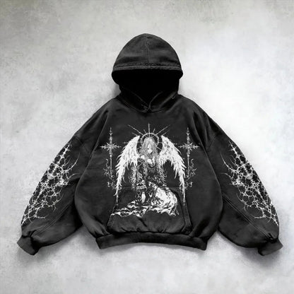 Hooded Printed Hip Hop Streetwear Hoodie Black 12 MuddyStock All Products